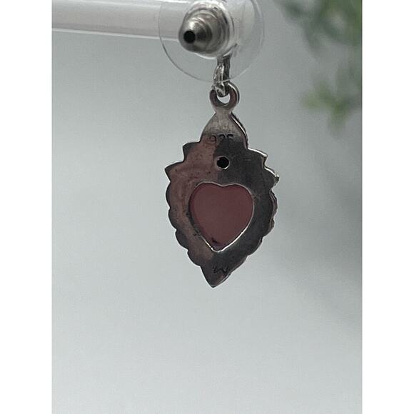 Vtg Signed M 925 Sterling Silver
Marcasite Mother of Pearl Heart
Dangle Earrings - Picture 12 of 15